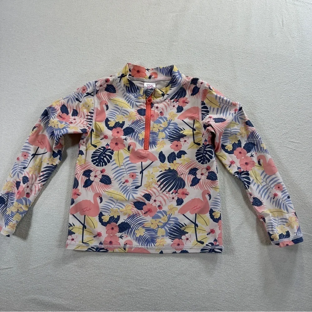 Ruffle Butts Tropical Flamingo Swim Rashguard